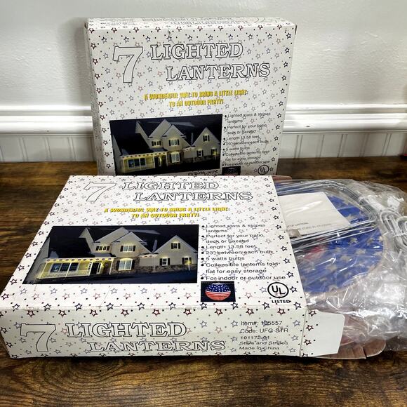 Set of 2 Boxes of 7 Lighted Lanterns Patriotic USA America Vintage Outdoor - Picture 9 of 9